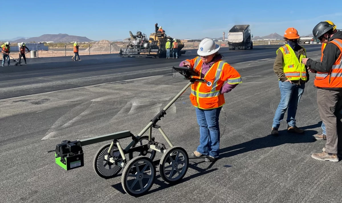 Asphalt Pavement Scanner - push cart on site